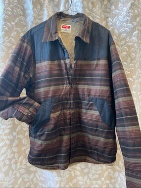 Wrangler Brown and Black Striped Sherpa-Lined Shirt Jacket